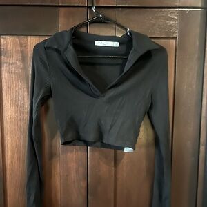 Naked Wardrobe Black Fitted Crop Collared Shirt